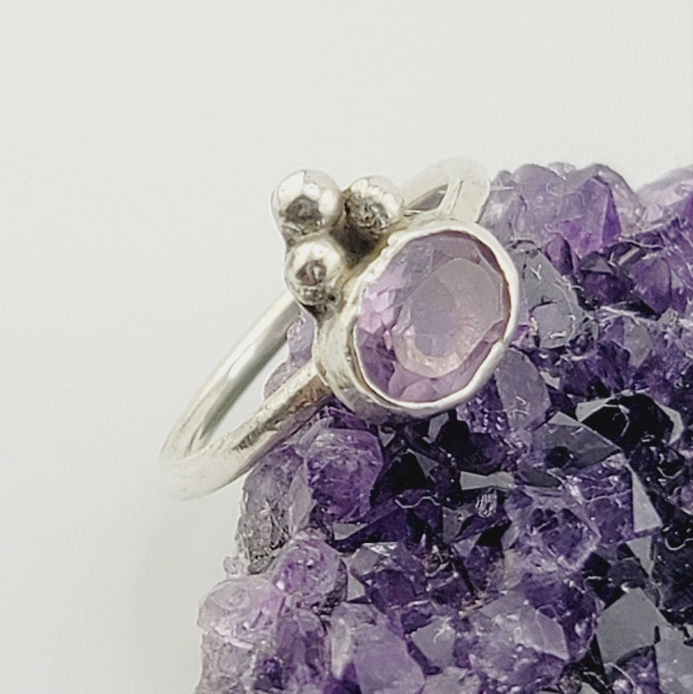 AMETHYST PRINCESS RING HANDMADE IN STERLING SILVER METAL SIZE 8.5 - Picture 3 of 6